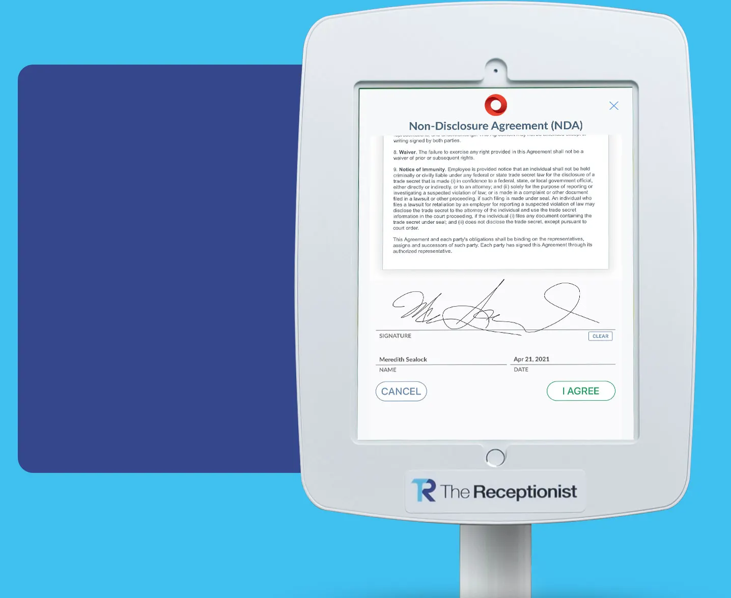 The Receptionist for iPad Visitor Management System - Agreements