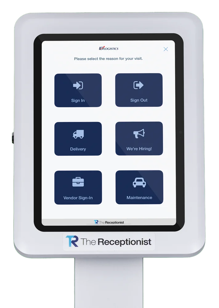 ID Logistics Button Screen on The Receptionist for iPad visitor management system.