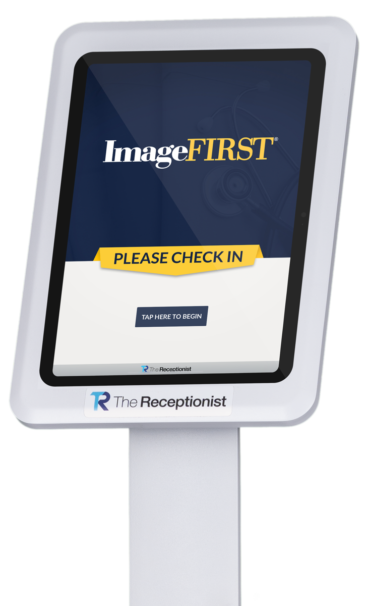 ImageFIRST hospital linen and healthcare laundry service home screen on The Receptionist for iPad visitor management system.